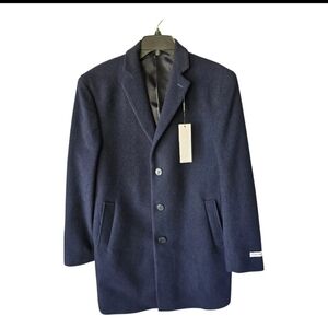 $395 Calvin Klein Long Coat 40 Mens Prosper Blue Wool Blend Heavy Old Money New